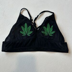 Spencers Black Mesh Bralette Leaf Embroidery Festival Alt Top S
